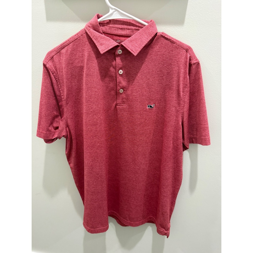 Vineyard Vines Mens On-The-Go Sankaty Polo Shirt Red White Stripe Size M